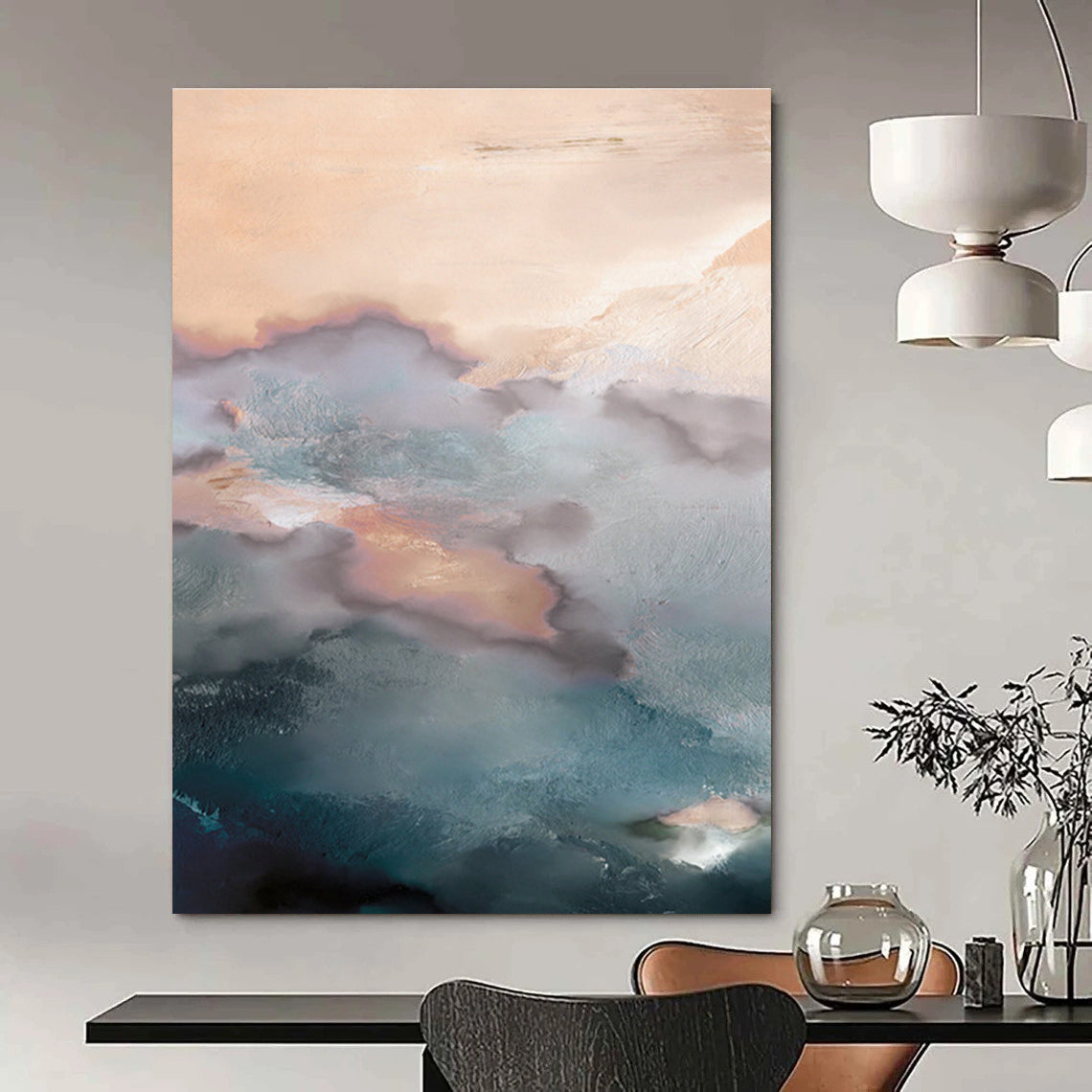 Blush and Teal Cloud - like Abstract Painting ADGE164