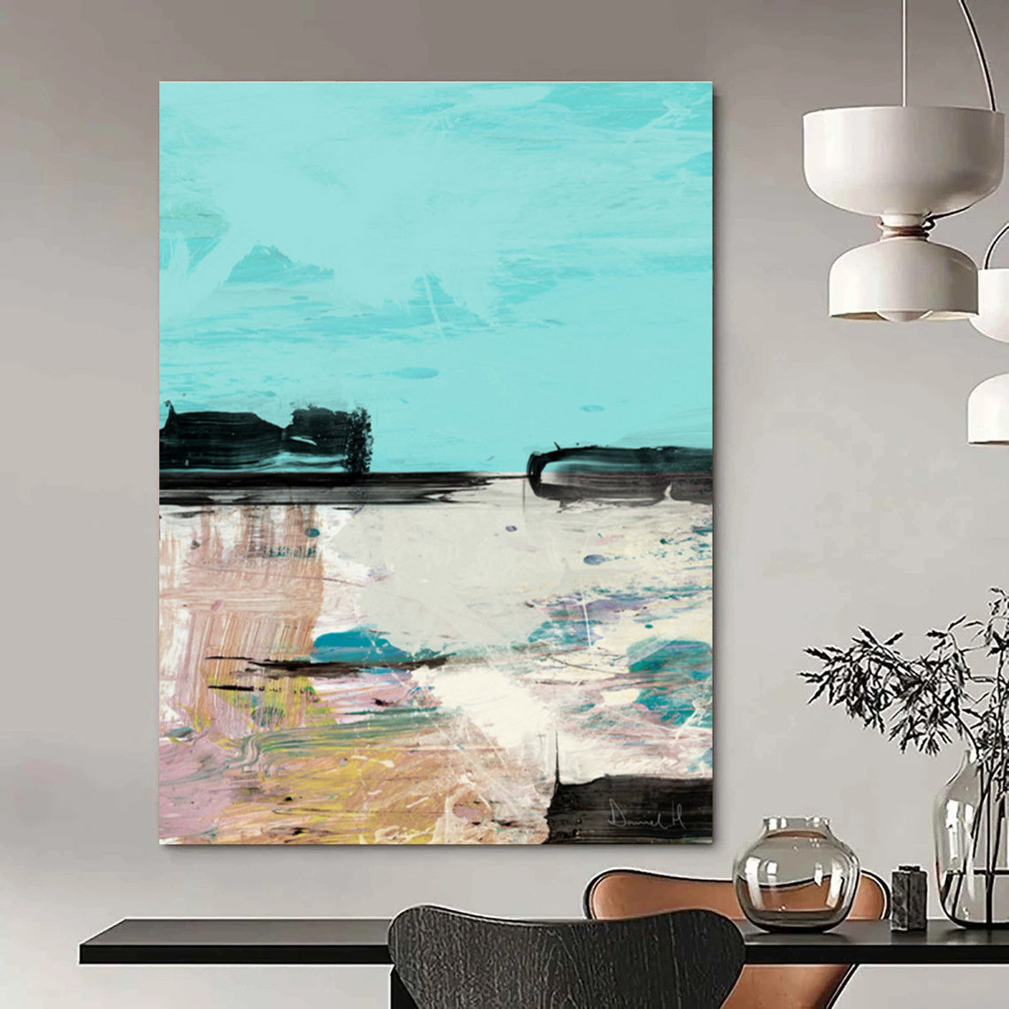 Coastal Abstract in Blue with Colorful Accents Painting ADGE197