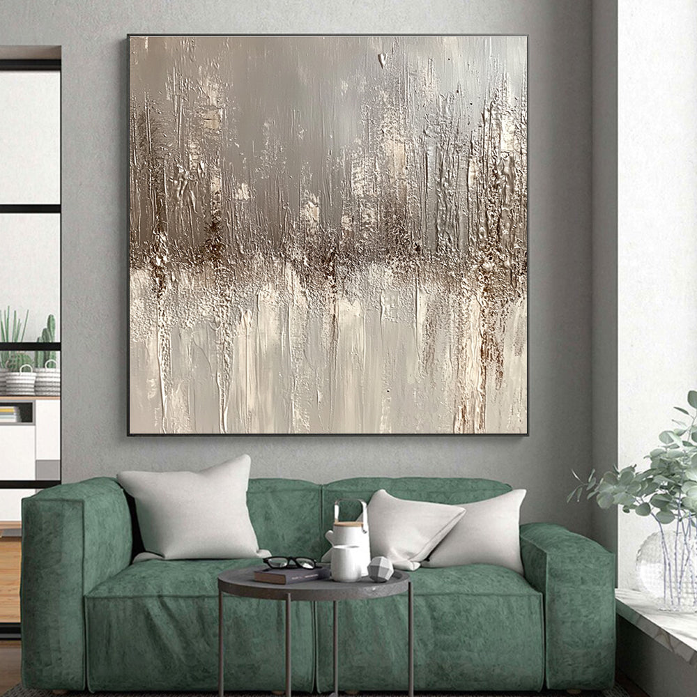 Textured Gray and Beige Abstract Painting with Dripping Effects GER247