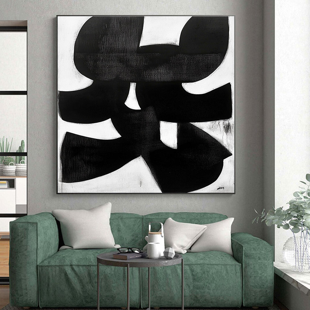 Black and White Organic Shapes Abstract Painting with Bold Forms GER011