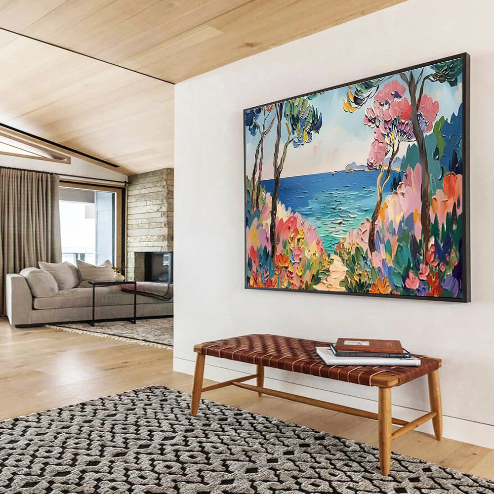 Coastal Path with Flowers Abstract Painting THY423