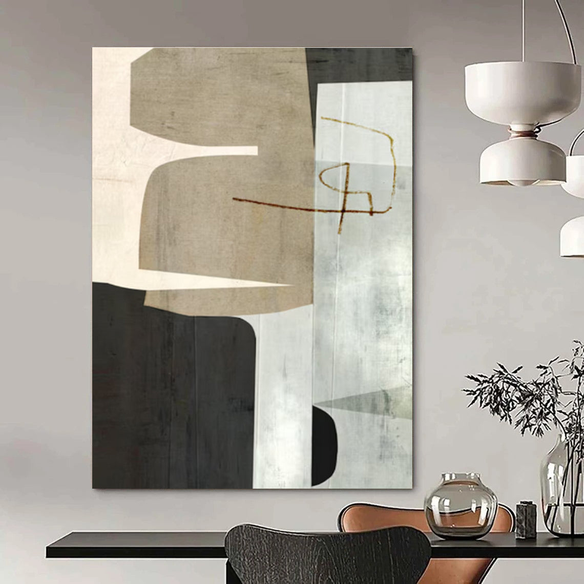 Geometric Shapes in Neutral Tones with Brown Accents Abstract Painting ADGE158