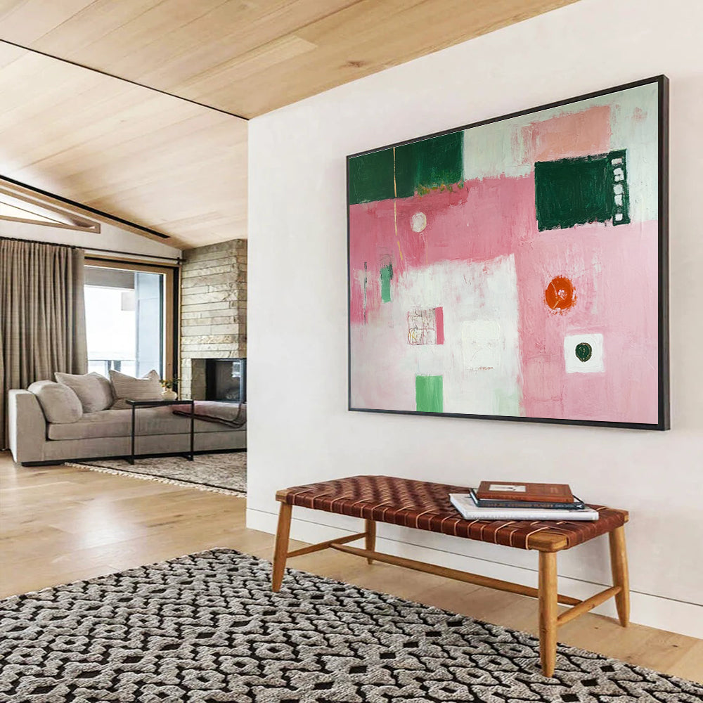 Pink - Dominated Abstract Painting with Various Shapes DYP129