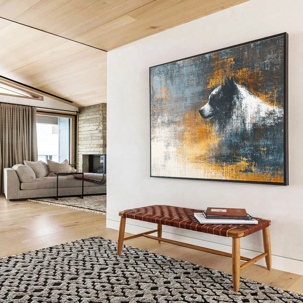 Abstract Dog Portrait Painting with Gray and Orange Tones DYP280