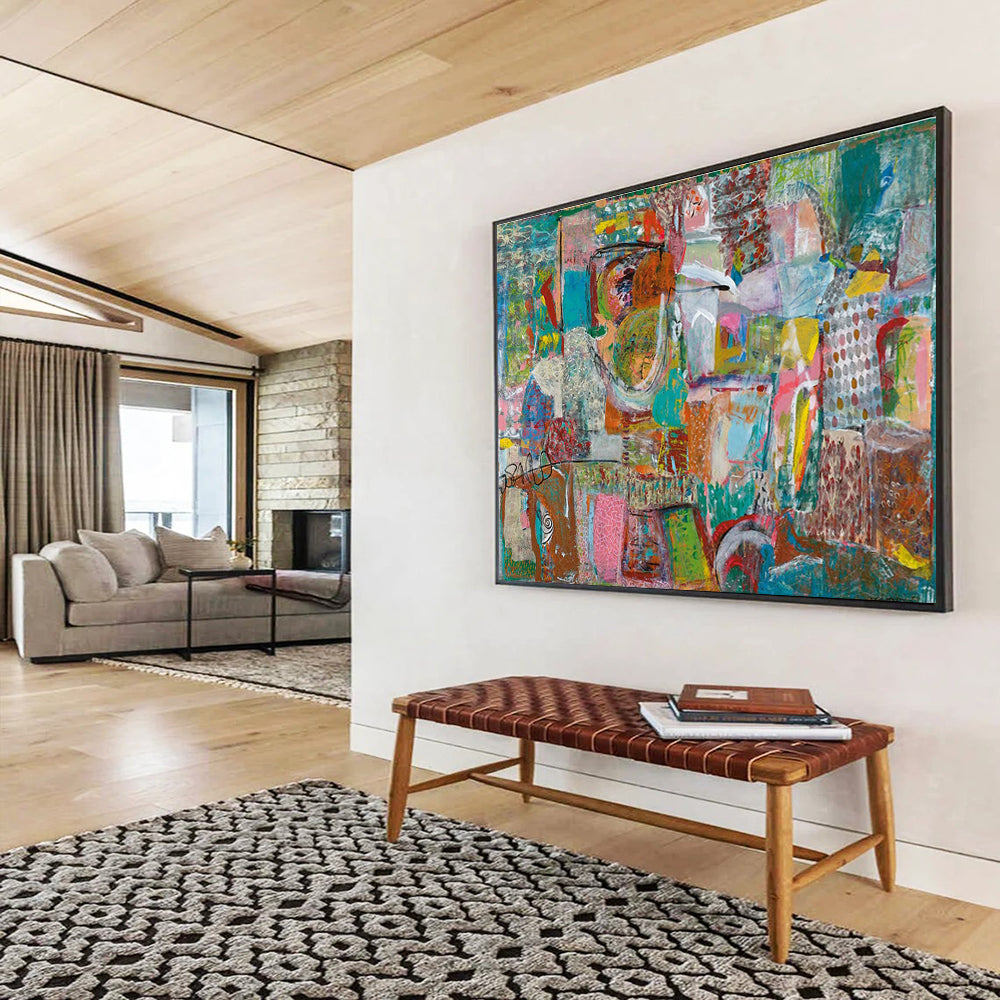 Mixed Media Abstract Painting with Textured Collage Elements THY236