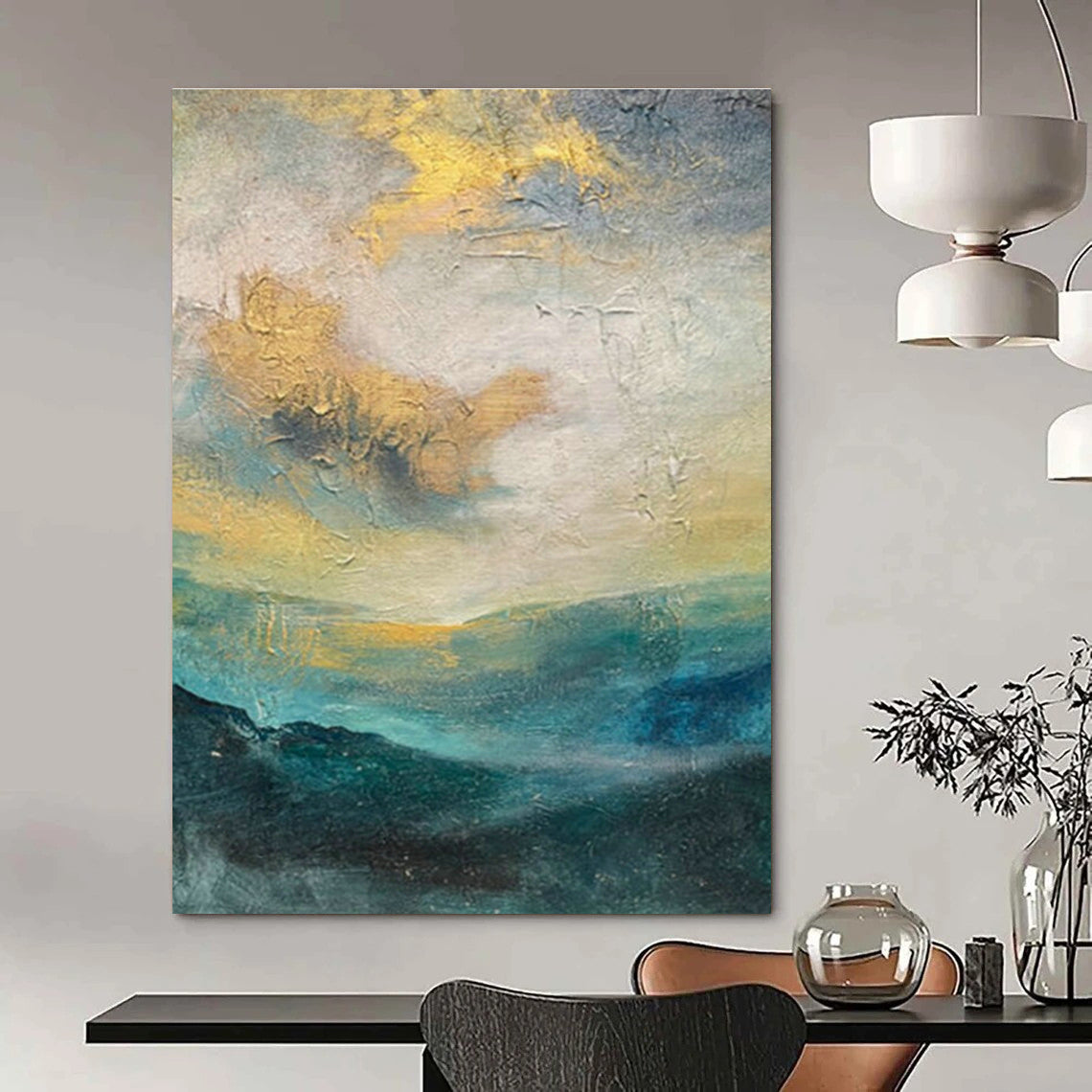 Large Customizable Handmade Abstract Painting for Living Room Bookshelf Ladder Wall and Bedroom Reading Nook Alcove DLZ1901