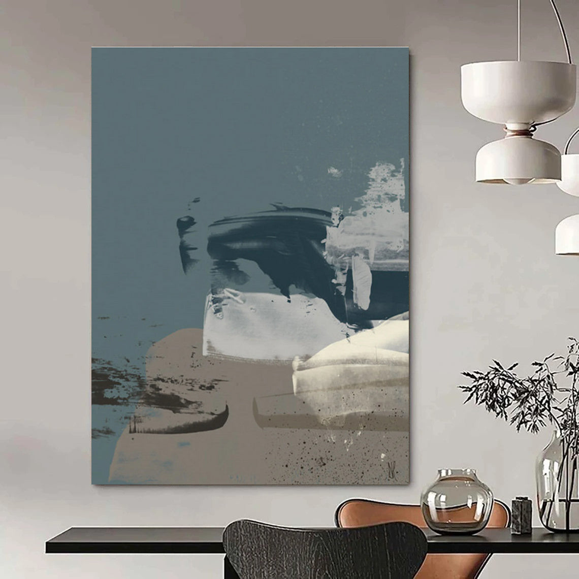 Blue Gray Abstract Forms Painting ADGE242
