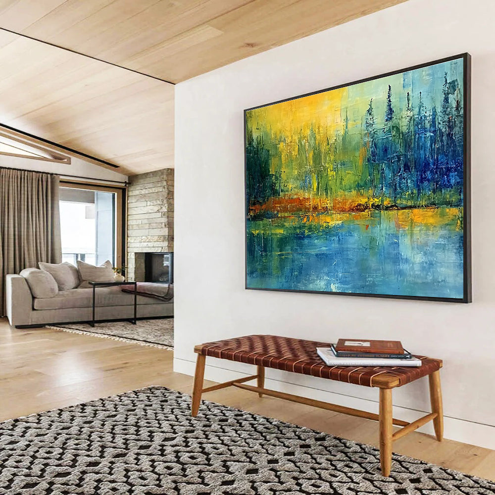 Color - Blended Landscape Abstract Painting with Yellow, Blue and Green DYP110