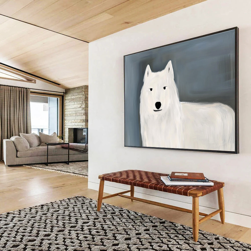 White Wolf Portrait Abstract Painting on Grey DYP163