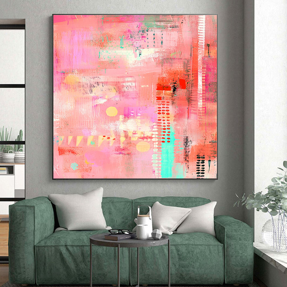 Playful Pink Abstract with Colorful Accents and Patterns GER256