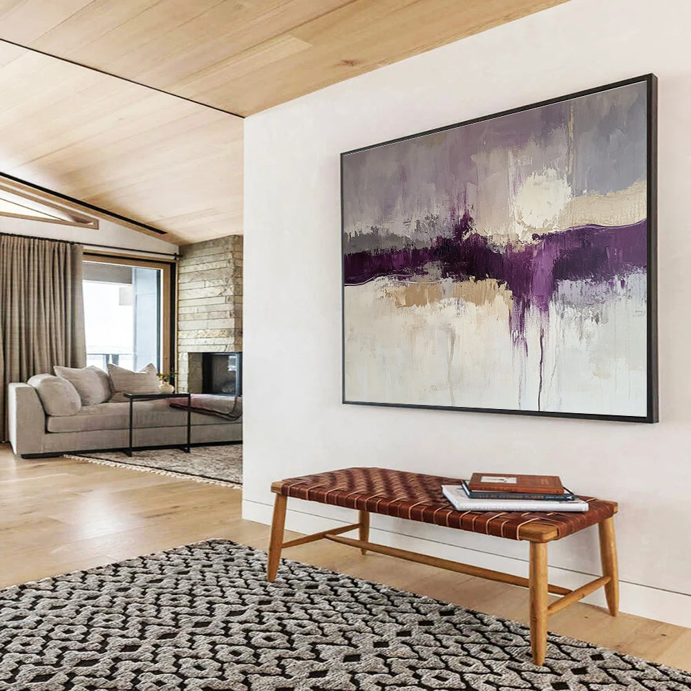 Purple and Beige Abstract Landscape Painting with Textured Layers DYP248