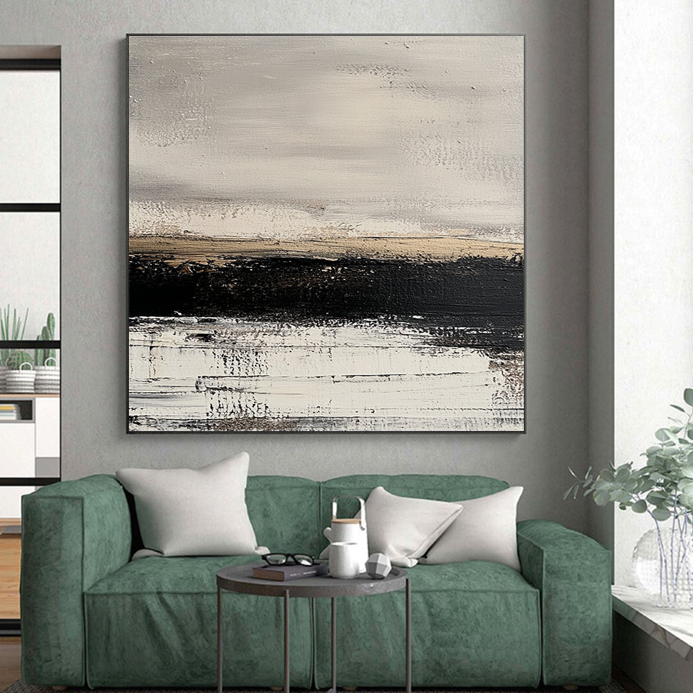 Monochromatic Landscape Abstract with Gray Beige and Black GER344