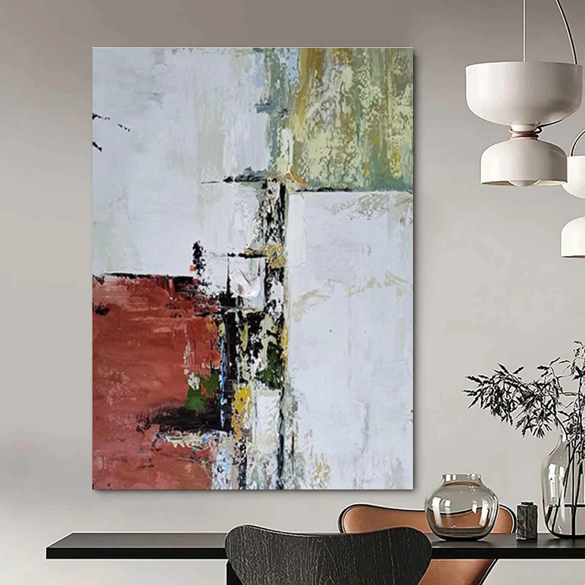 Red Green White Abstract Painting ADGE039