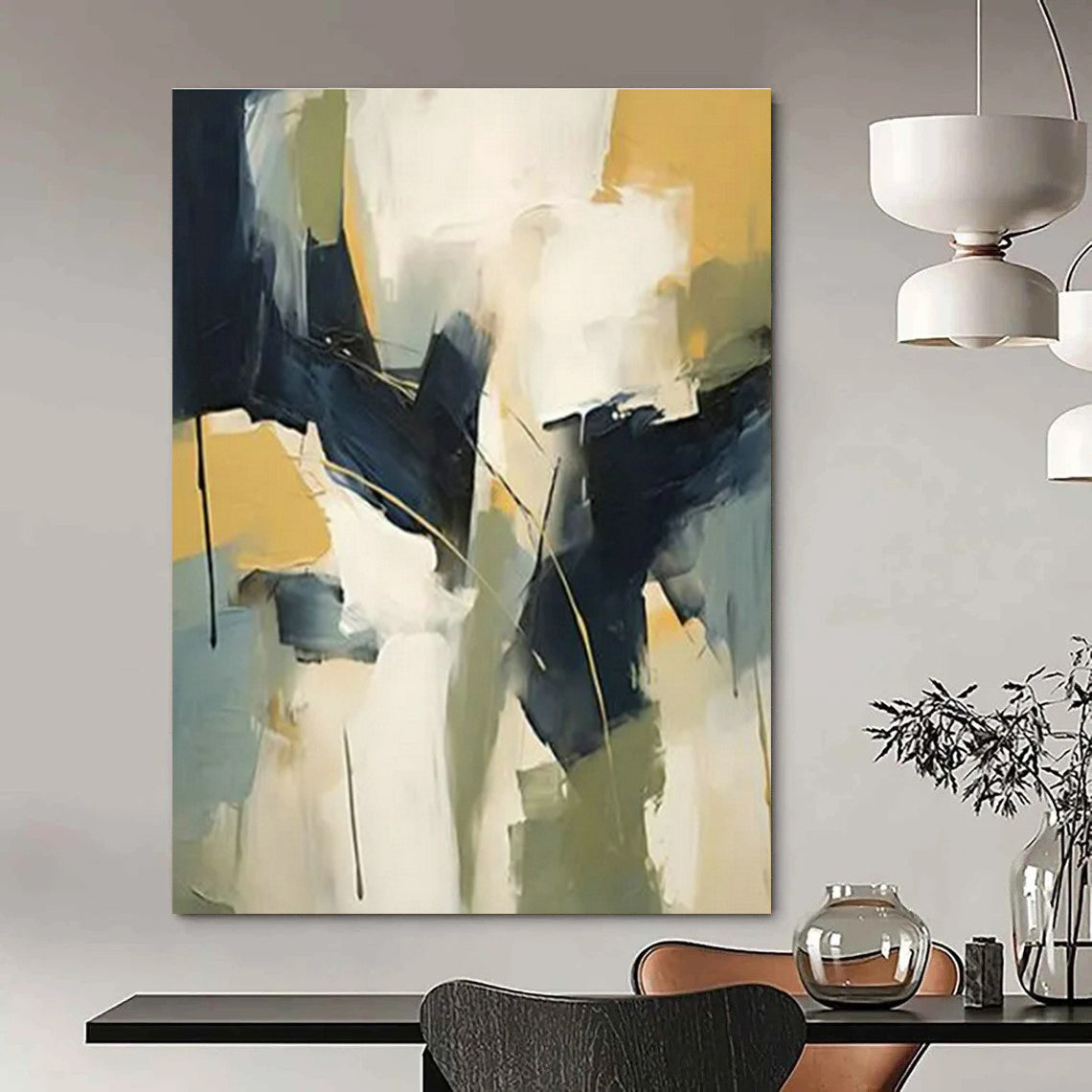 Custom Hand-Painted Abstract Wall Art for Cottage Bedroom Wardrobe Interior and Living Room Cabinetry Backs DLZ1714