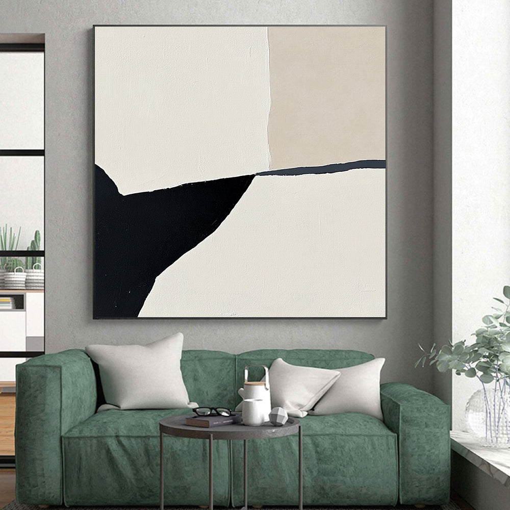 Black and Beige Abstract Painting with Geometric Shapes GER160