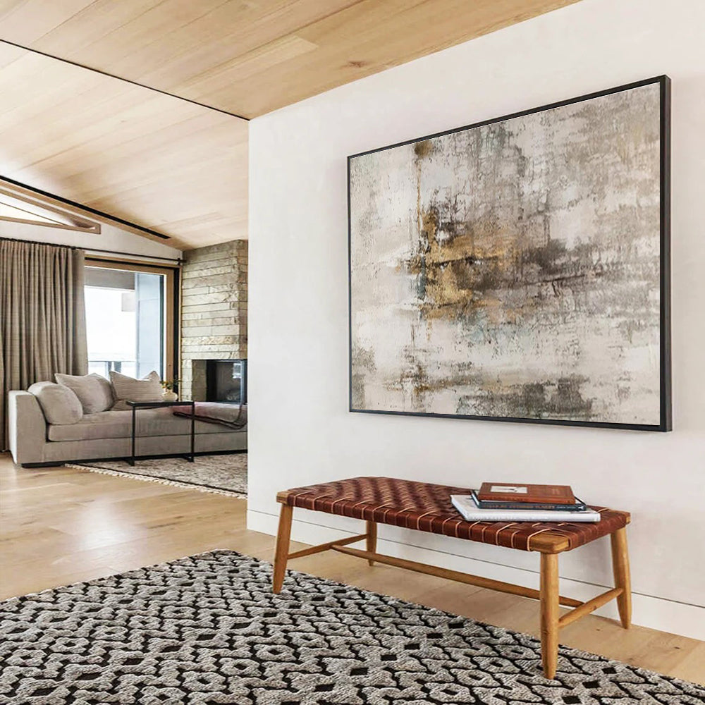 Gray Gold Abstract Painting with Subtle, Muted Elegance THY400