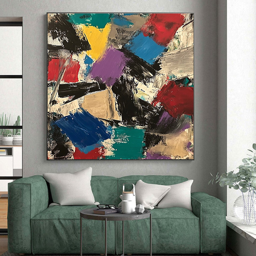 Colorful Patchwork Abstract Painting with Eclectic Shapes GER777