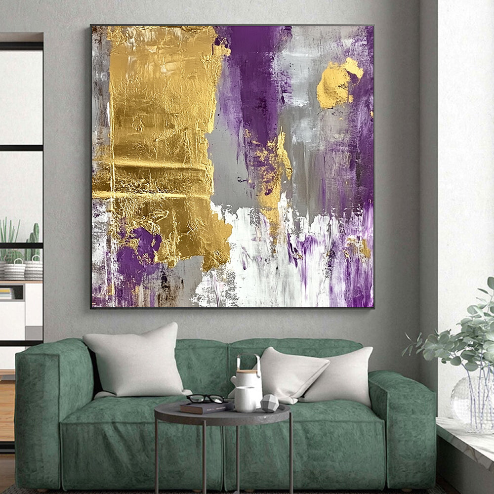 Purple - Gold Abstract Painting with Gray and White GER327