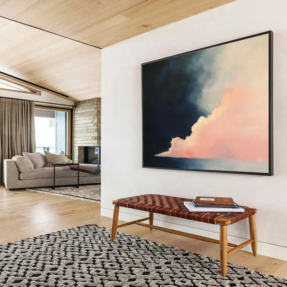 Dramatic Cloud Contrast Abstract Painting with Pink and Dark Blue Tones DYP566