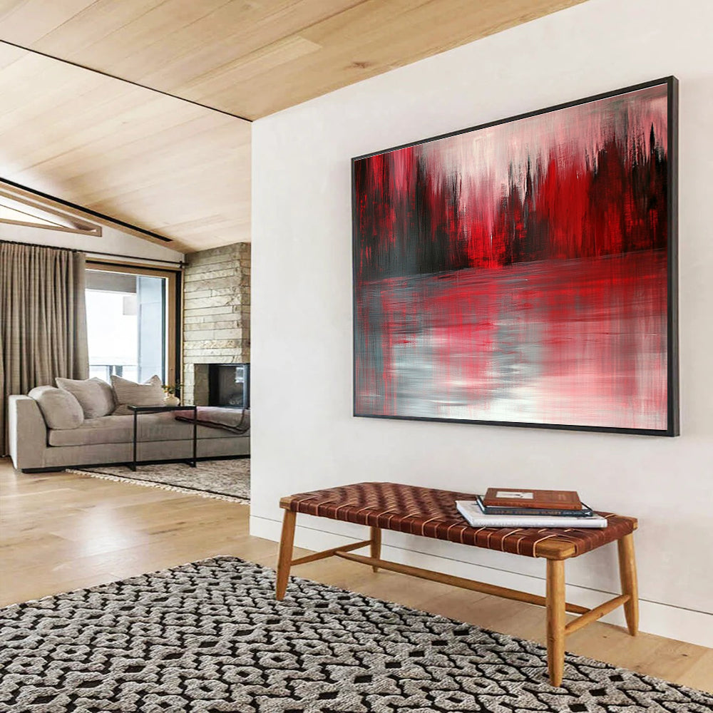Red and Gray Forest Reflection Abstract Painting with Dramatic Hues DYP331