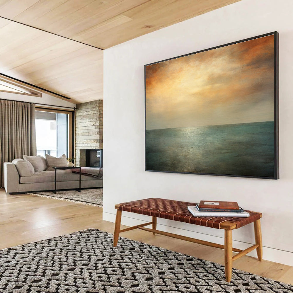 Orange and Blue Toned Sea Sky Abstract Painting THY010