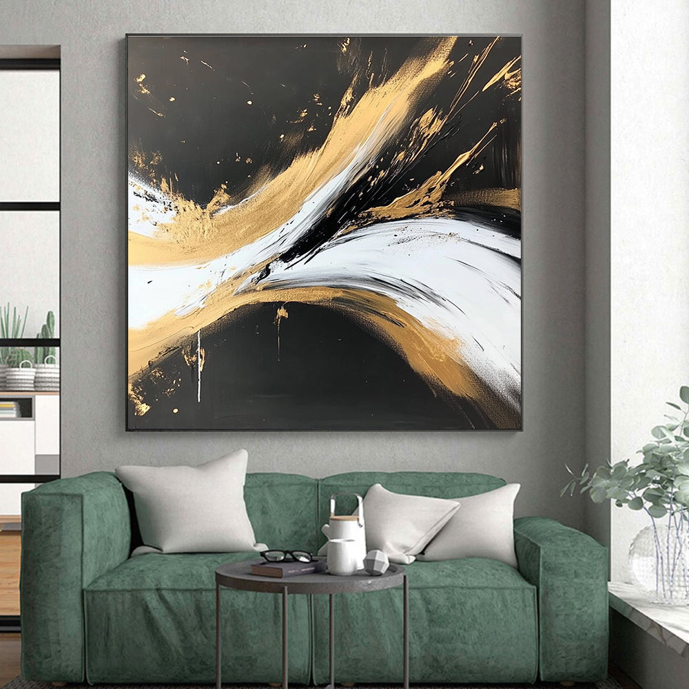 Gold - Streaked Abstract with Black, White, and Gold GER316
