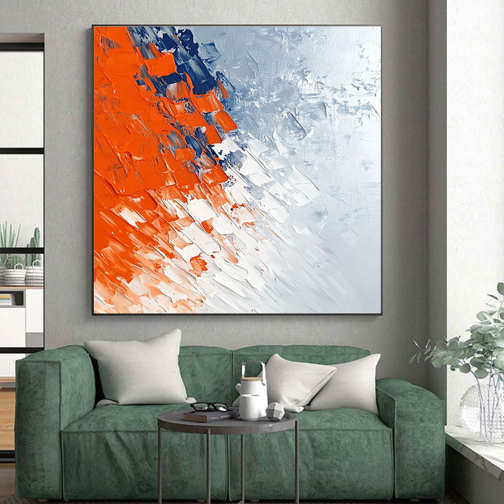 Orange Blue White Abstract Painting with Textured Layers GER495