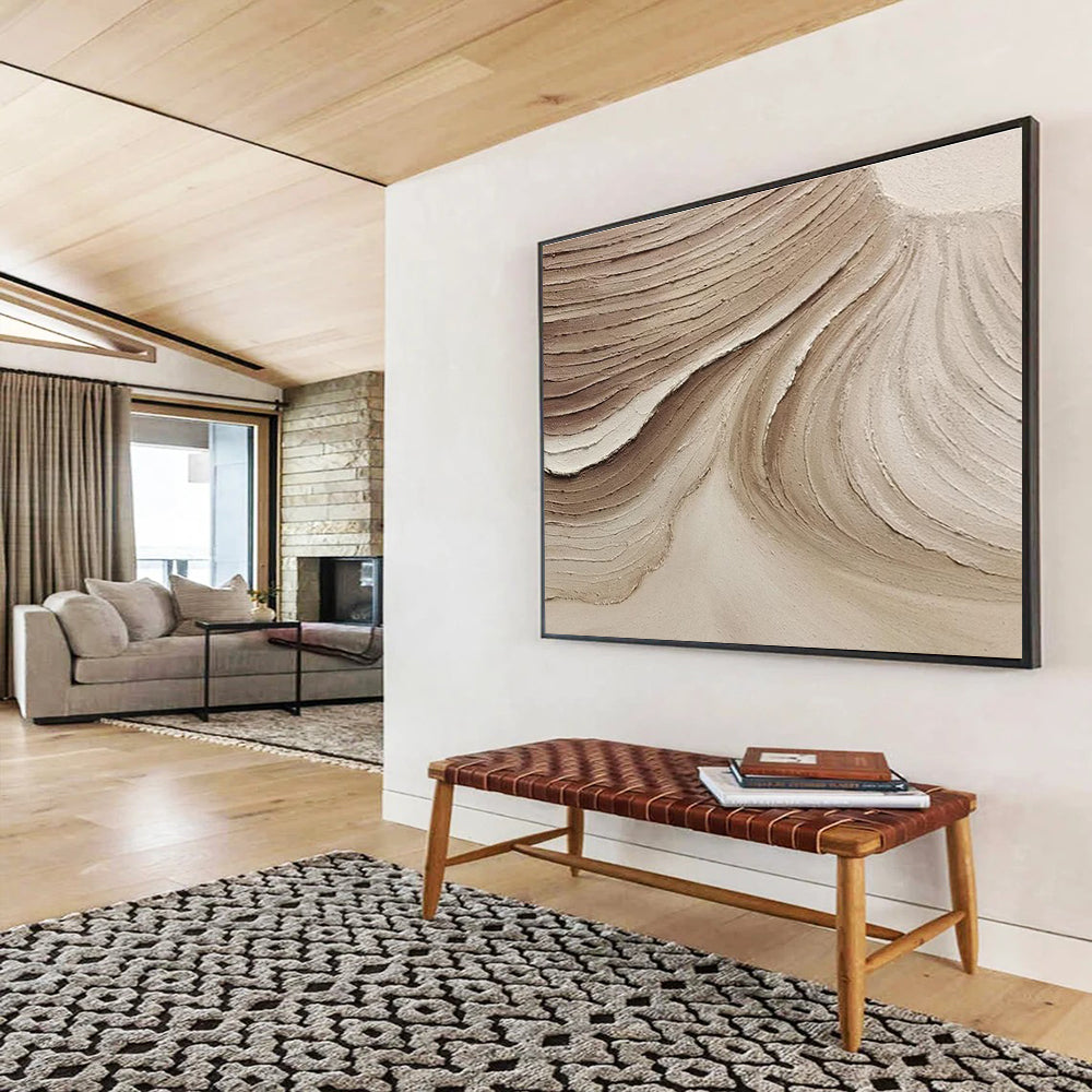 Beige Textured Abstract Painting with Natural, Sand - Like Patterns THY398