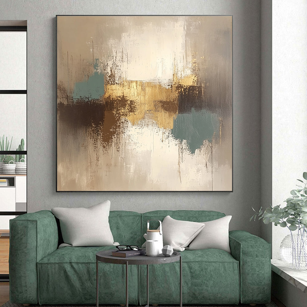 Gold and Teal Abstract Painting with Subtle Sparkle GER562