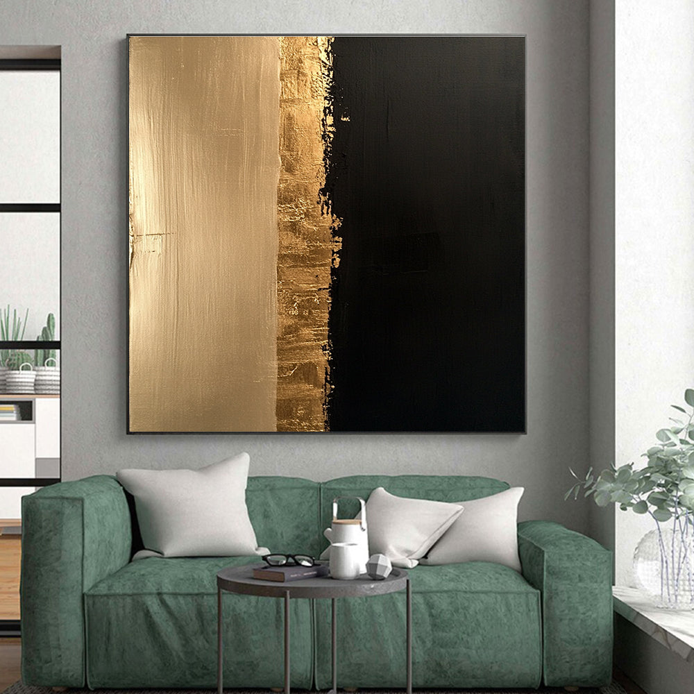 Gold and Black Abstract Painting with Textured Divide GER170