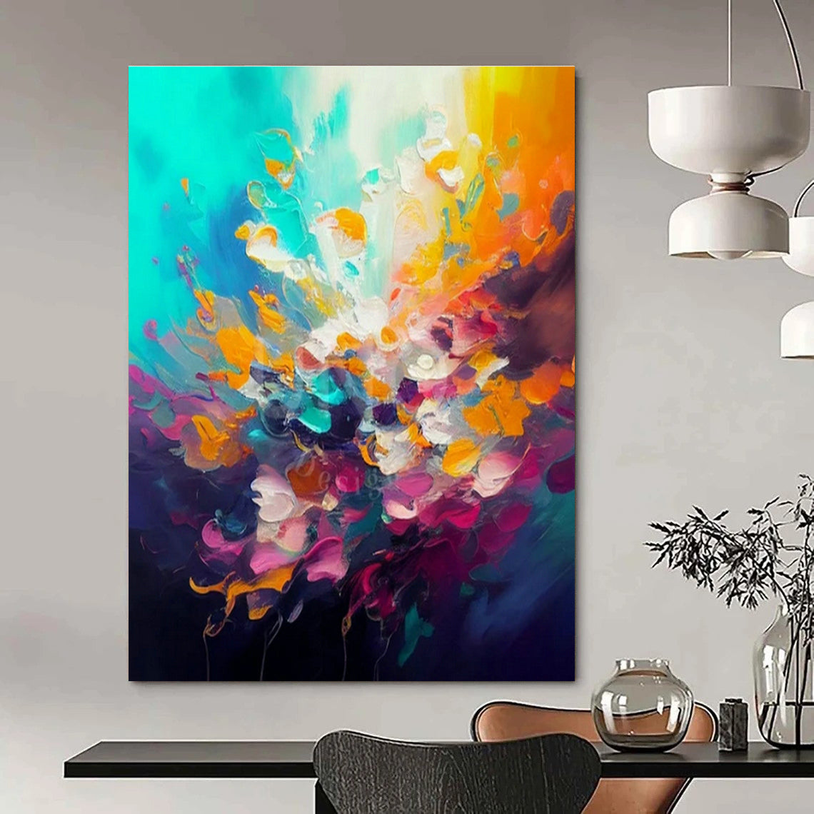 Original Hand-Painted Abstract Canvas for Cottage Living Room Wall Sconce Back Wall & Bedroom Bedside Table Drawer Front Wall DLZ1810