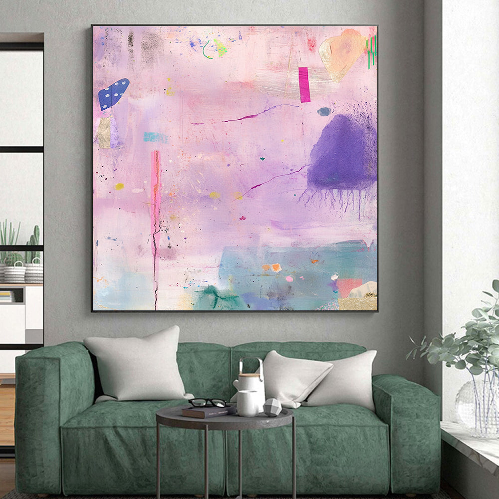 Purple - Pink Abstract Painting with Whimsical Details GER139