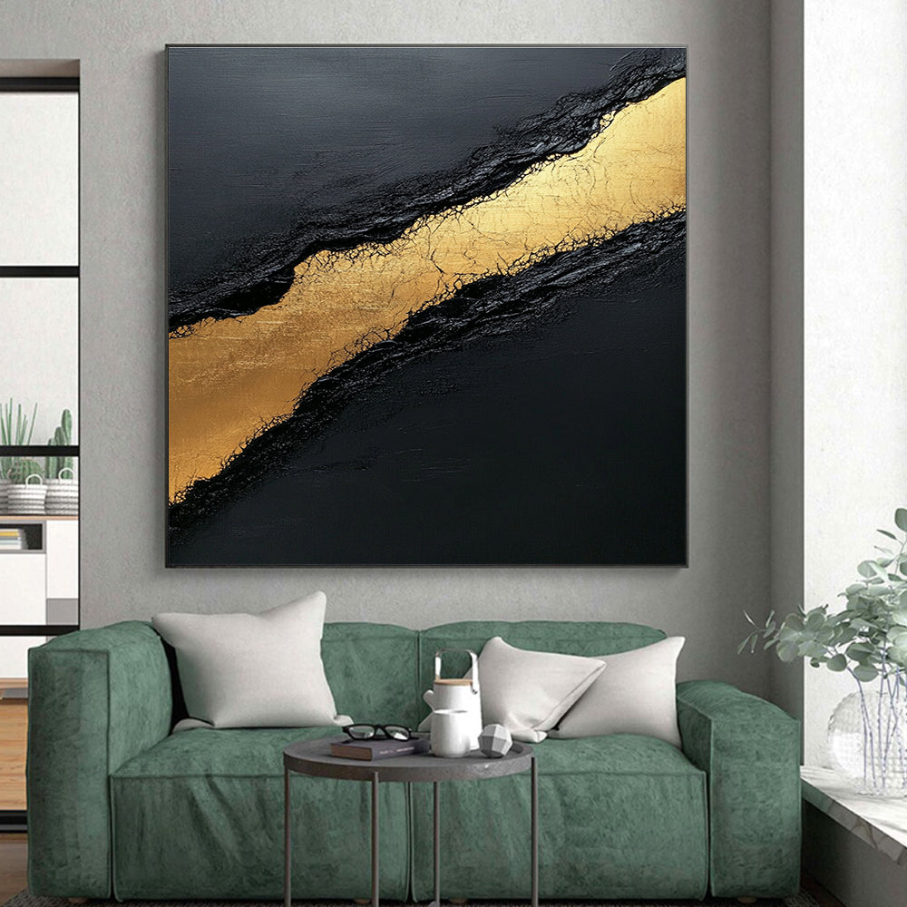 Black and Gold Abstract Painting with Textured Layers GER594