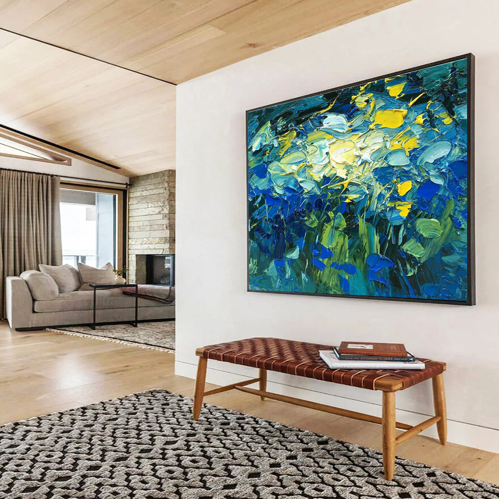 Blue Yellow Green Abstract Floral Painting THY483