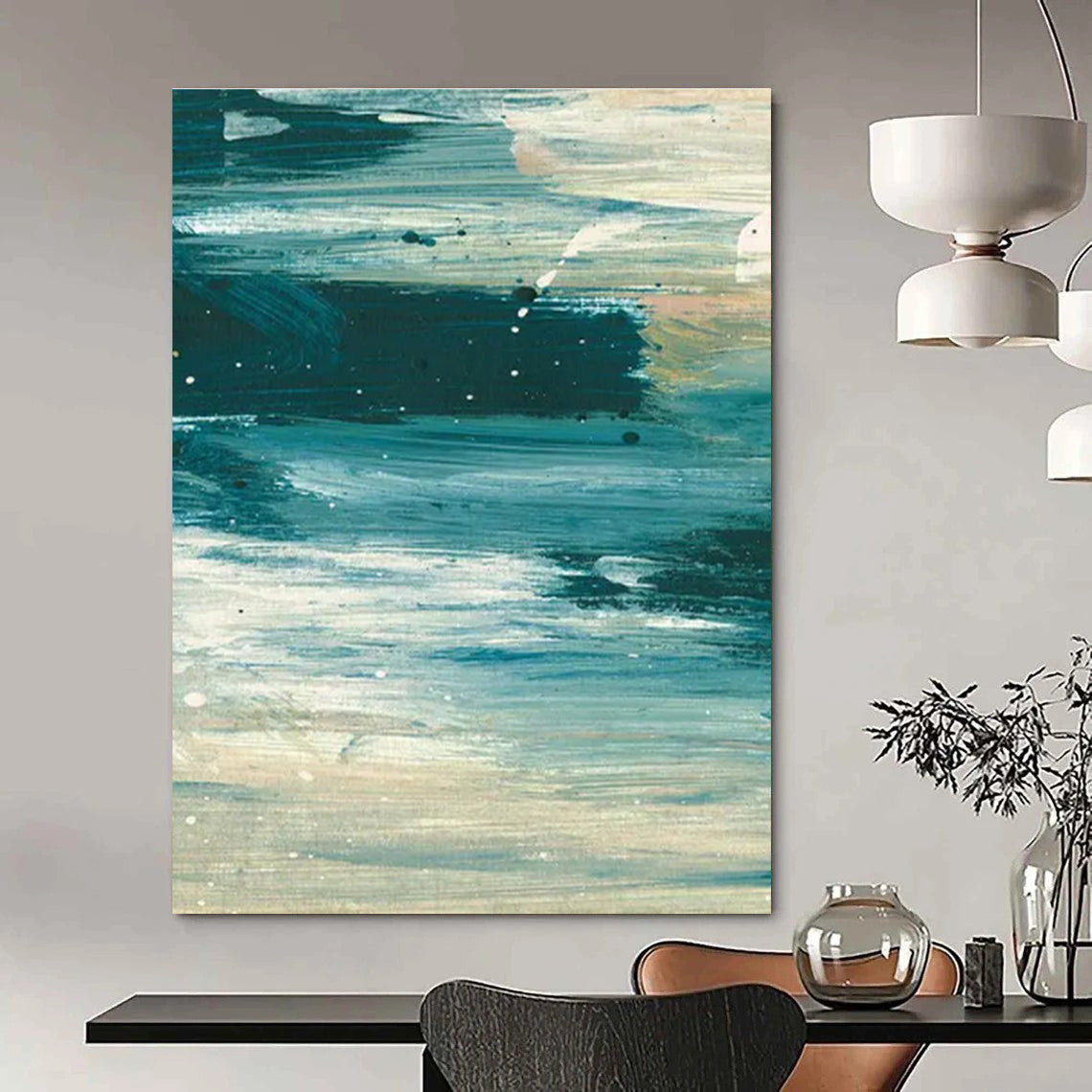 Teal and White Abstract with Subtle Details Painting ADGE177