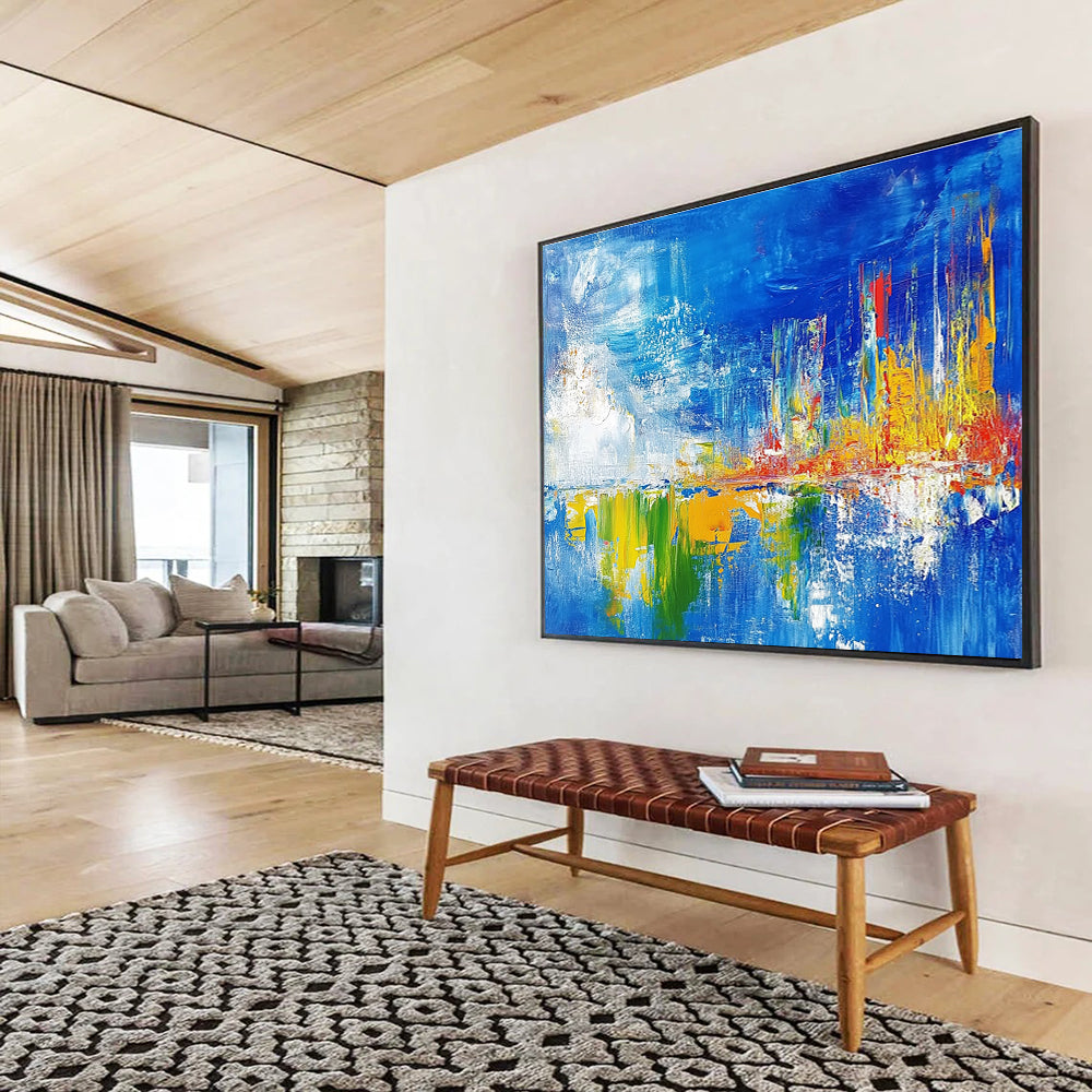 Colorful Cityscape Abstract Painting with Vivid Reflections DYP189