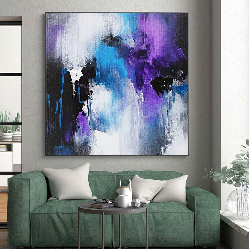 Blue and Purple Abstract Painting with Dynamic Drips GER410