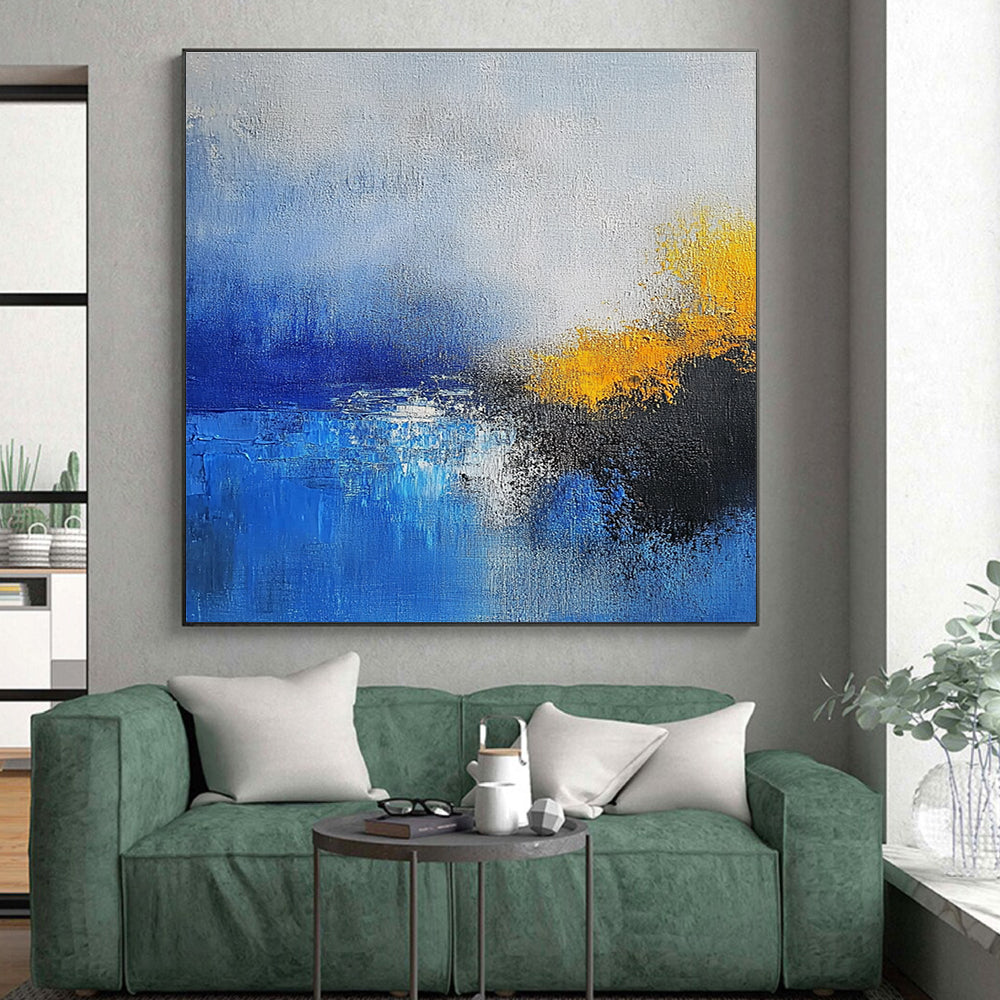 Blue and Yellow Abstract Painting with Dreamy Ambiance GER382