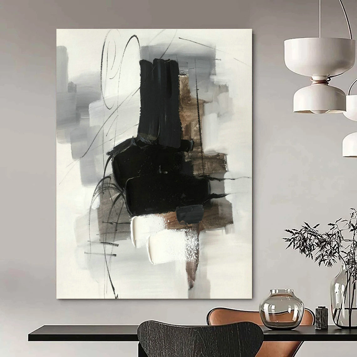 Oversized Hand-Painted Abstract Canvas for Dining Room & Entryway DLZ1287