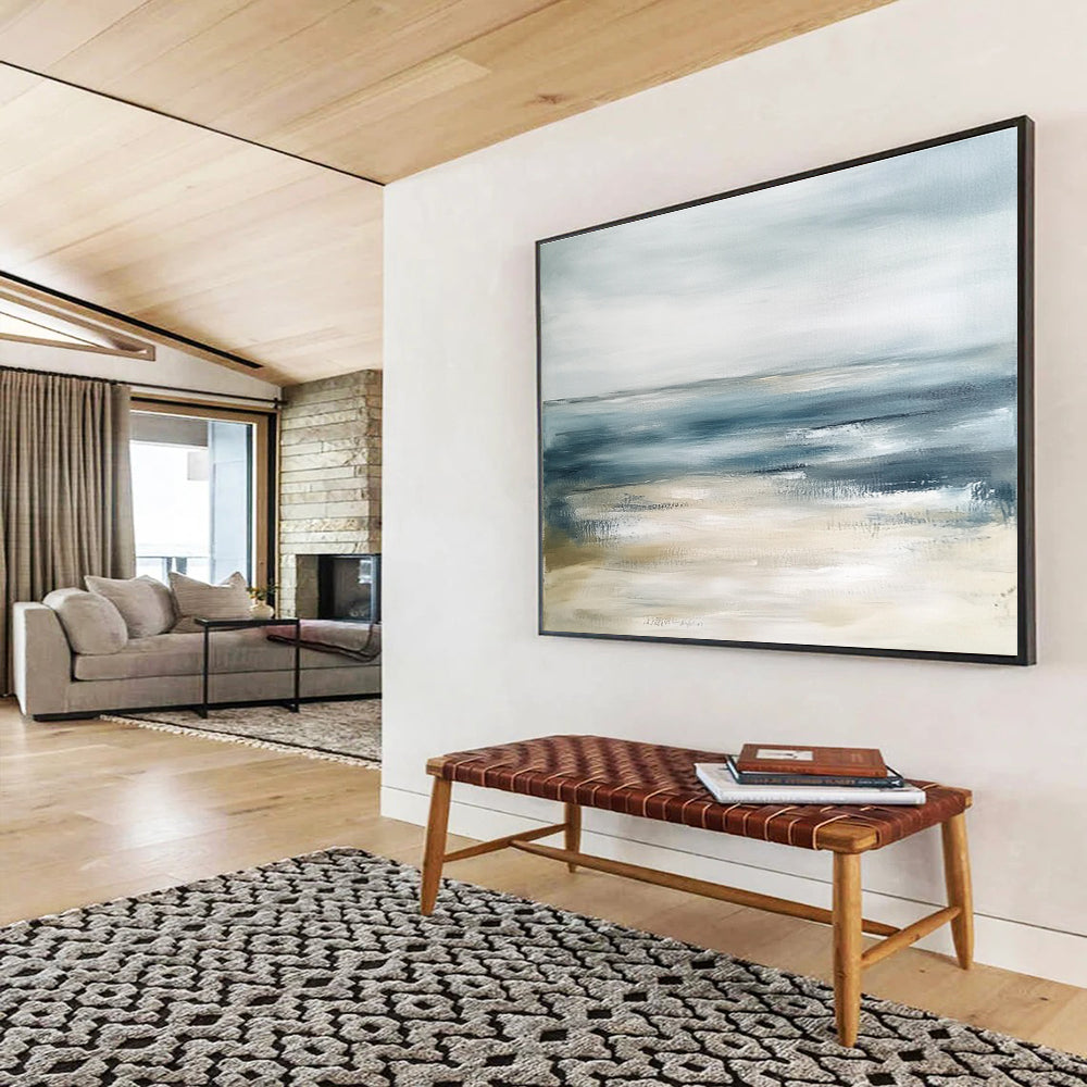 Blue Gray Sea Abstract Painting with Subtle Color Blends DYP436