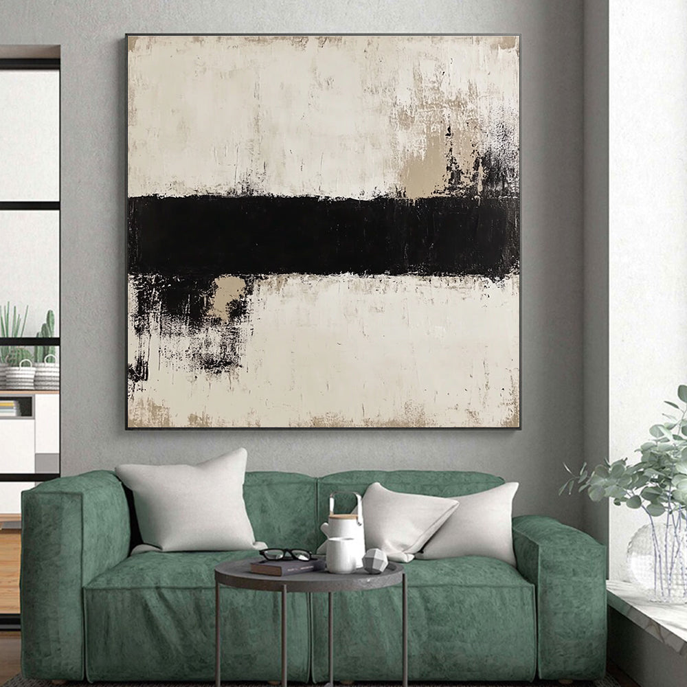 Black Beige and White Abstract Painting with Textured Layers GER637