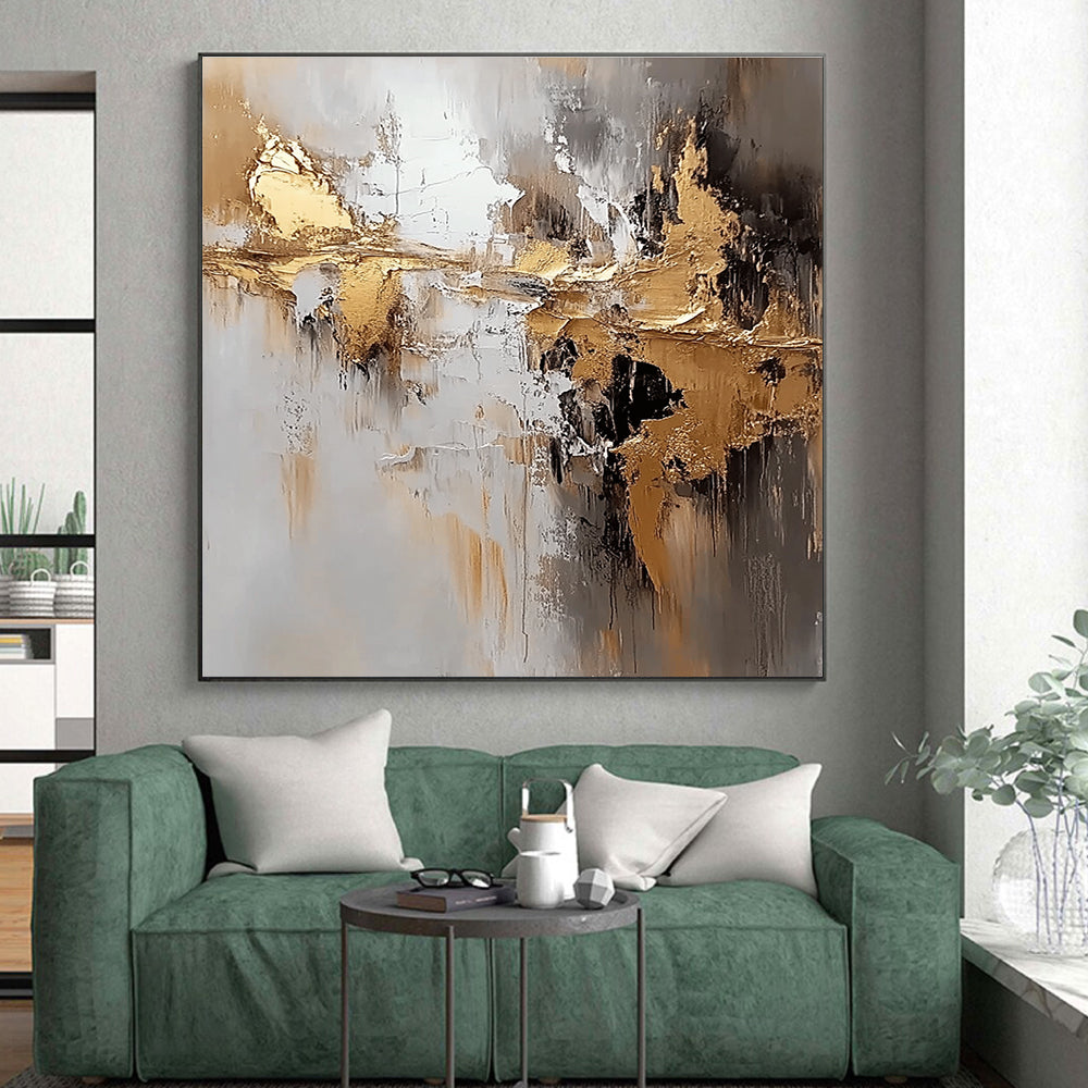 Gold Gray and Black Abstract Painting with Textured Gold GER665