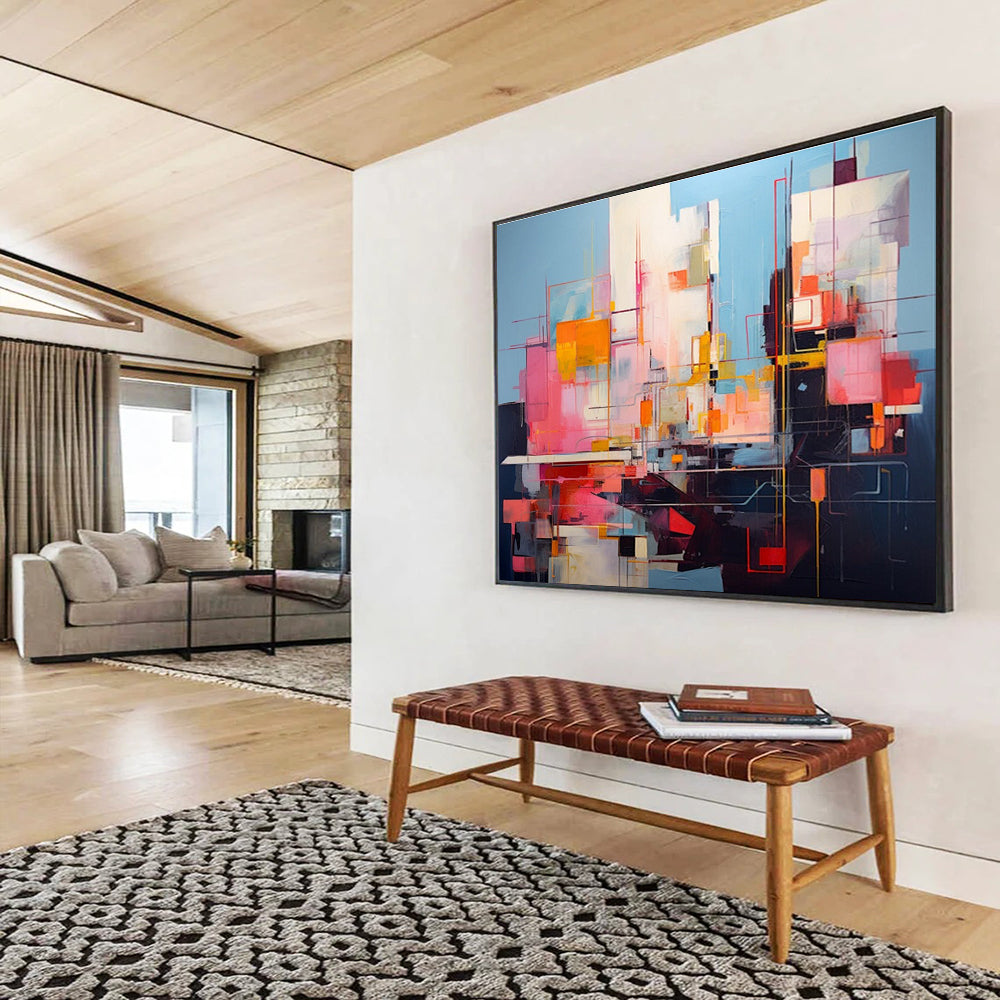 Vibrant Color Blocks Abstract Cityscape Painting THY019