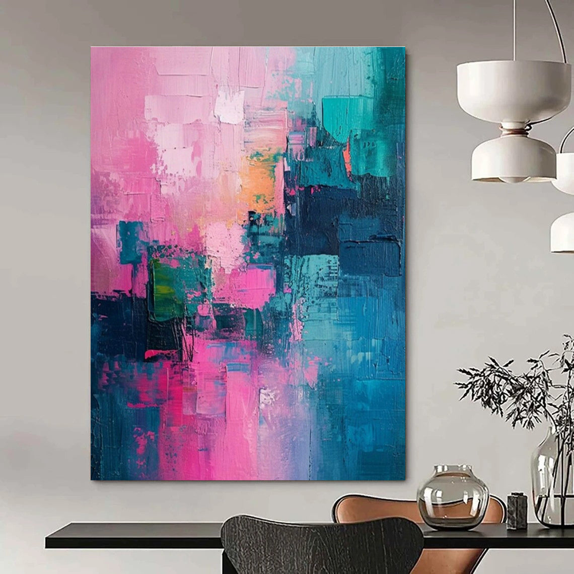 Oversized Custom Handmade Abstract Painting for Cottage Office Meeting Nook Wall and Bedroom Walk-in Closet Wall DLZ1909