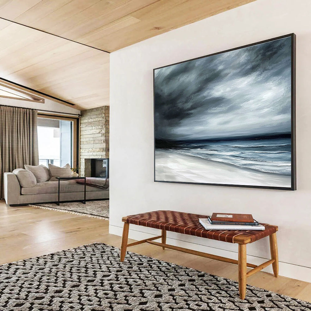 Dark and Stormy Beach Abstract Painting with Moody Tones DYP339