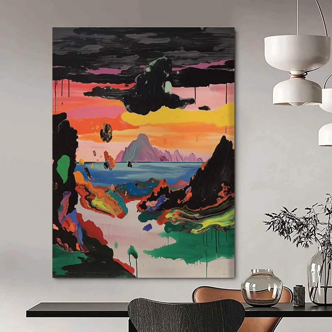 Surreal Landscape with Colorful Mountains and Sky Abstract Painting ADGE107