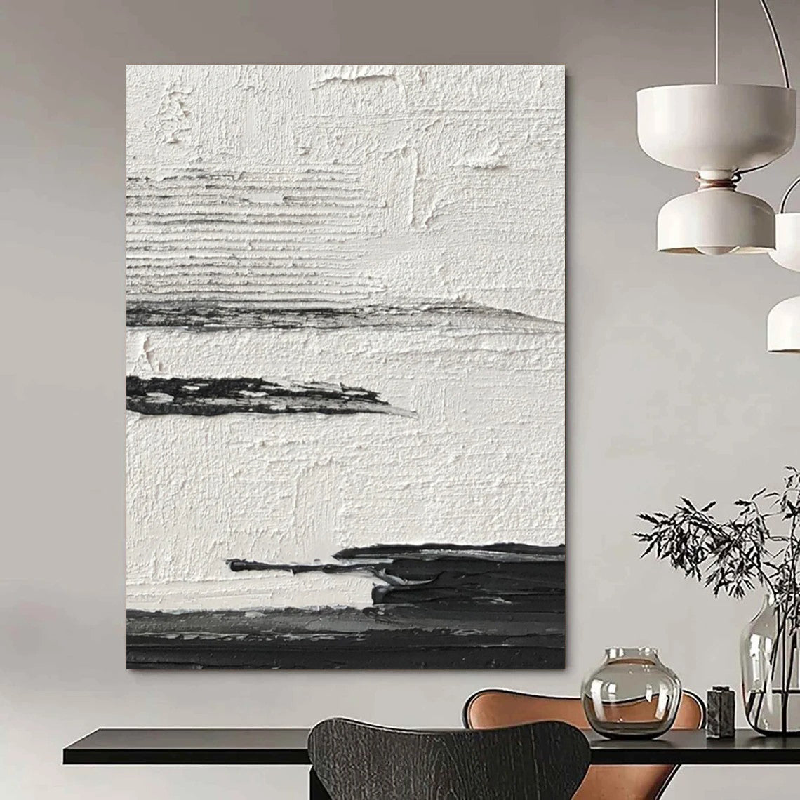 Black and White Textured Layers Abstract Work ADGE369