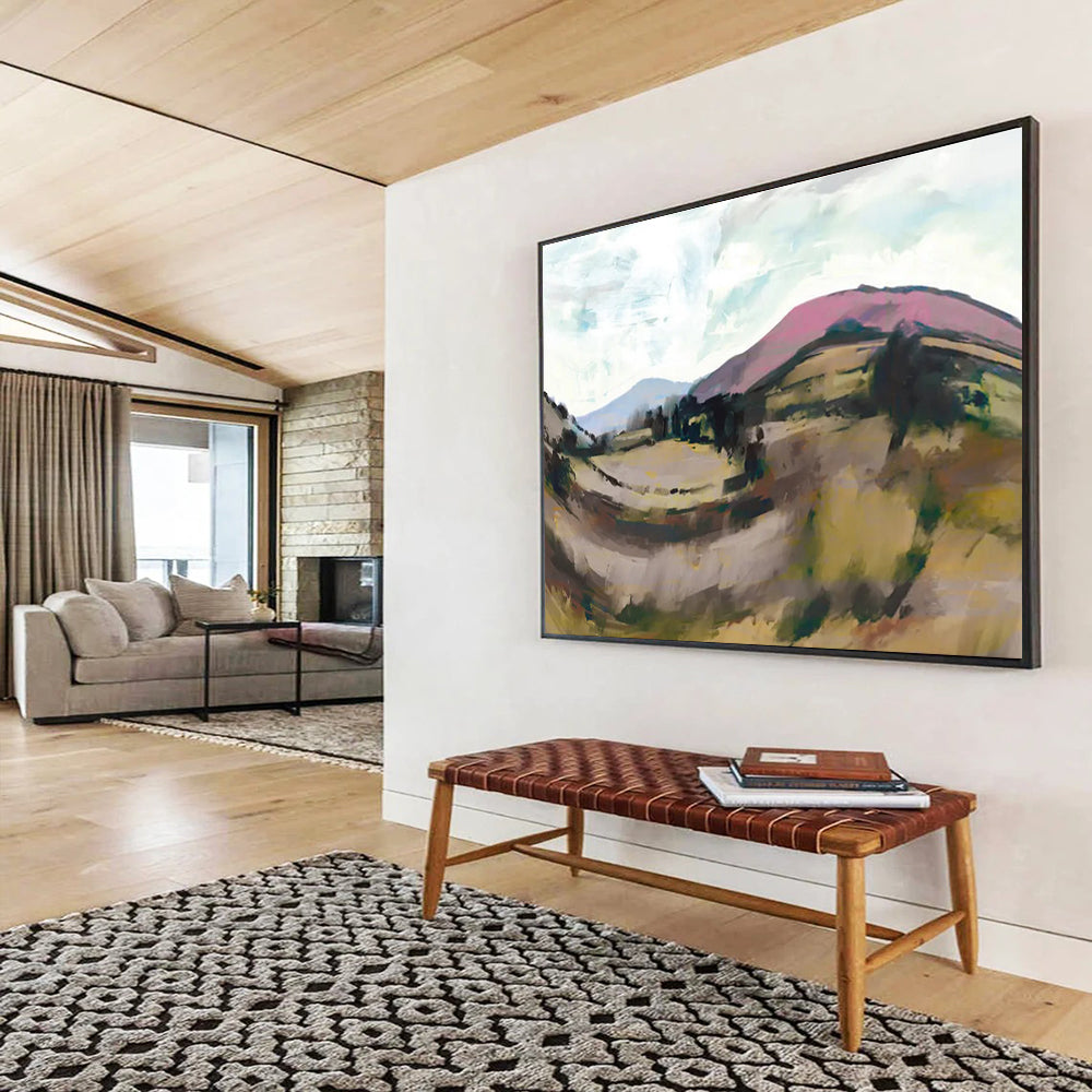 Colorful Mountain Abstract Painting with Pink and Ear THY Tones THY126