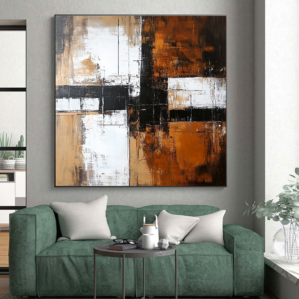Brown White and Black Abstract Painting with Textured Layers GER672