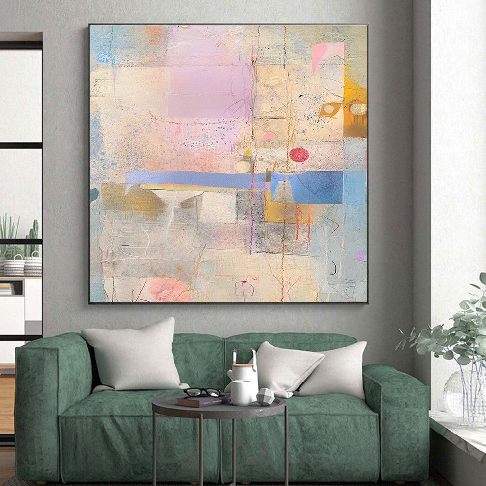 Purple Pink and Blue Abstract Collage Painting GER195